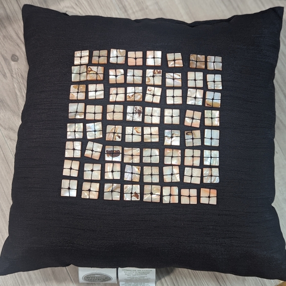 Beachy Capiz Shell Decor Pillows (2) Small Black Silky Vintage SEARS - Picture 4 of 8